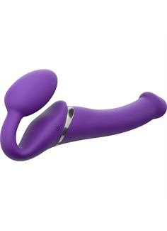 Фиолетовый безремневой вибрострапон Vibrating Bendable Strap-On - размер L